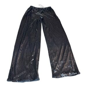 Musera Black Sequined Pants S Lined Draw String Dance Core Flashy Brilliant